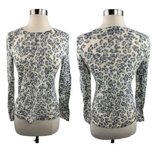 Lord Taylor Women Extra Fine pure Merino Wool Sweater Gray White Sz S P Cheetah